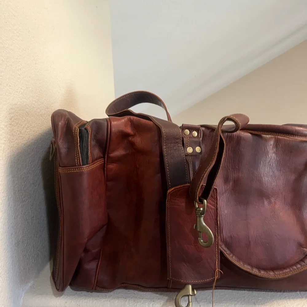 Men's‎ Genuine Dark Leather Large Vintage Duffel Travel Weekend Overnight Bag